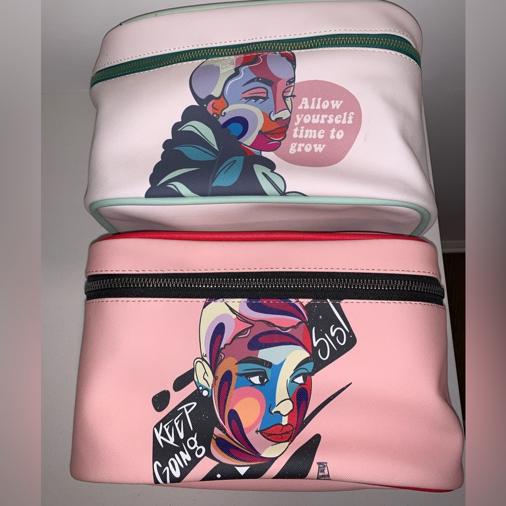 Pink Lomein tote bag carryon makeup duo toilets cosmetic bags set pair